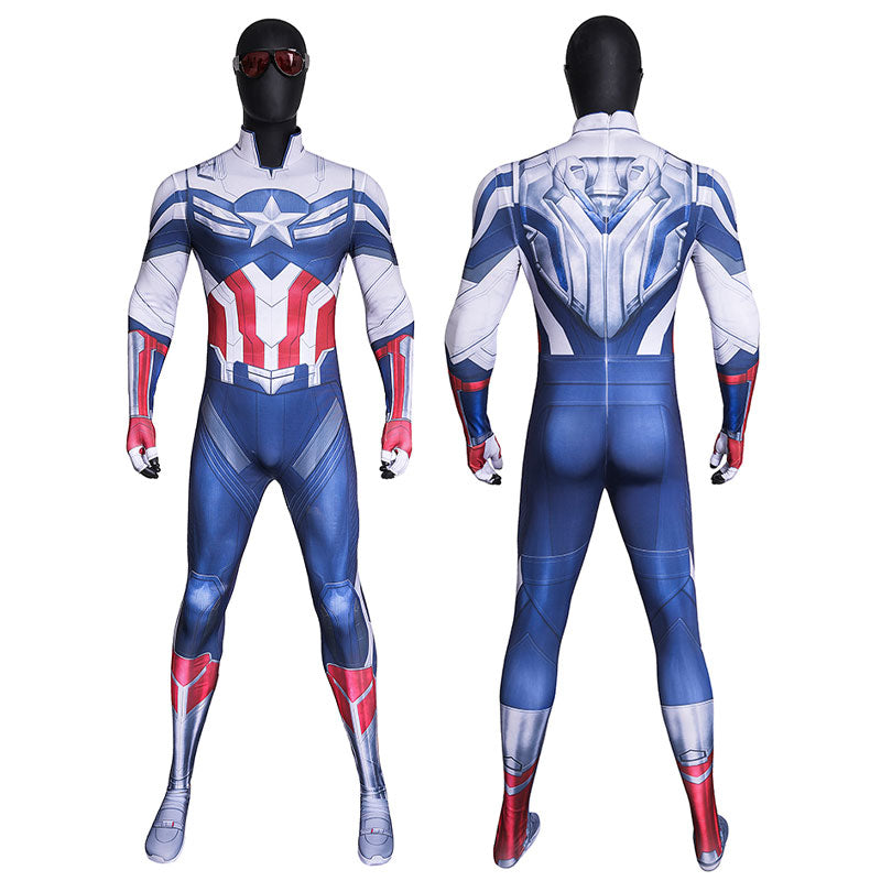 Marvel Captain America: Brave New World Captain America Blue White Jumpsuit Cosplay Costume