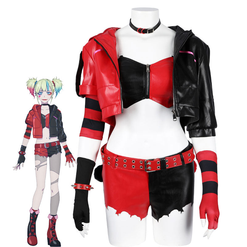 Suicide Squad Isekai Harley Quinn Black Red Cosplay Costumes