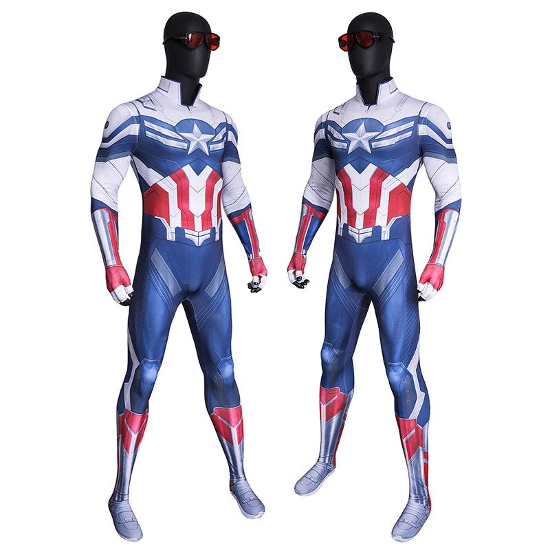 Marvel Captain America: Brave New World Captain America Blue White Jumpsuit Cosplay Costume