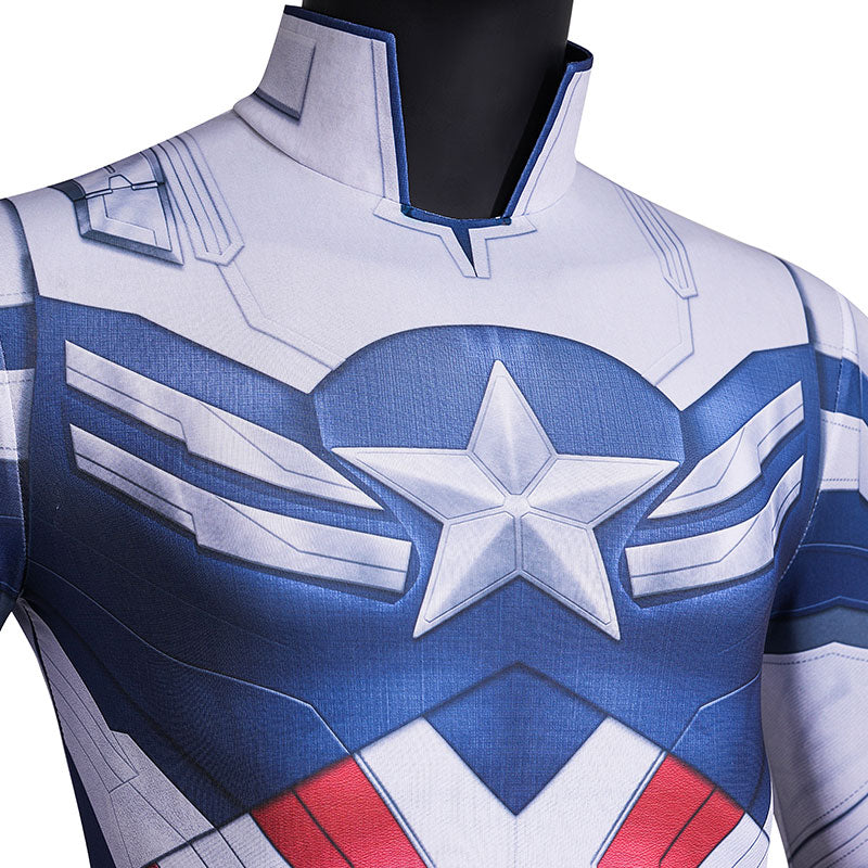 Marvel Captain America: Brave New World Captain America Blue White Jumpsuit Cosplay Costume